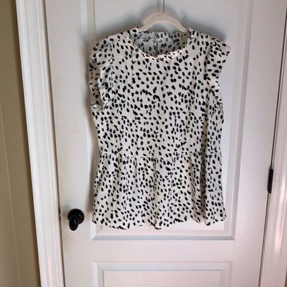 New Peplum style black and white blouse size L - Picture 1 of 4